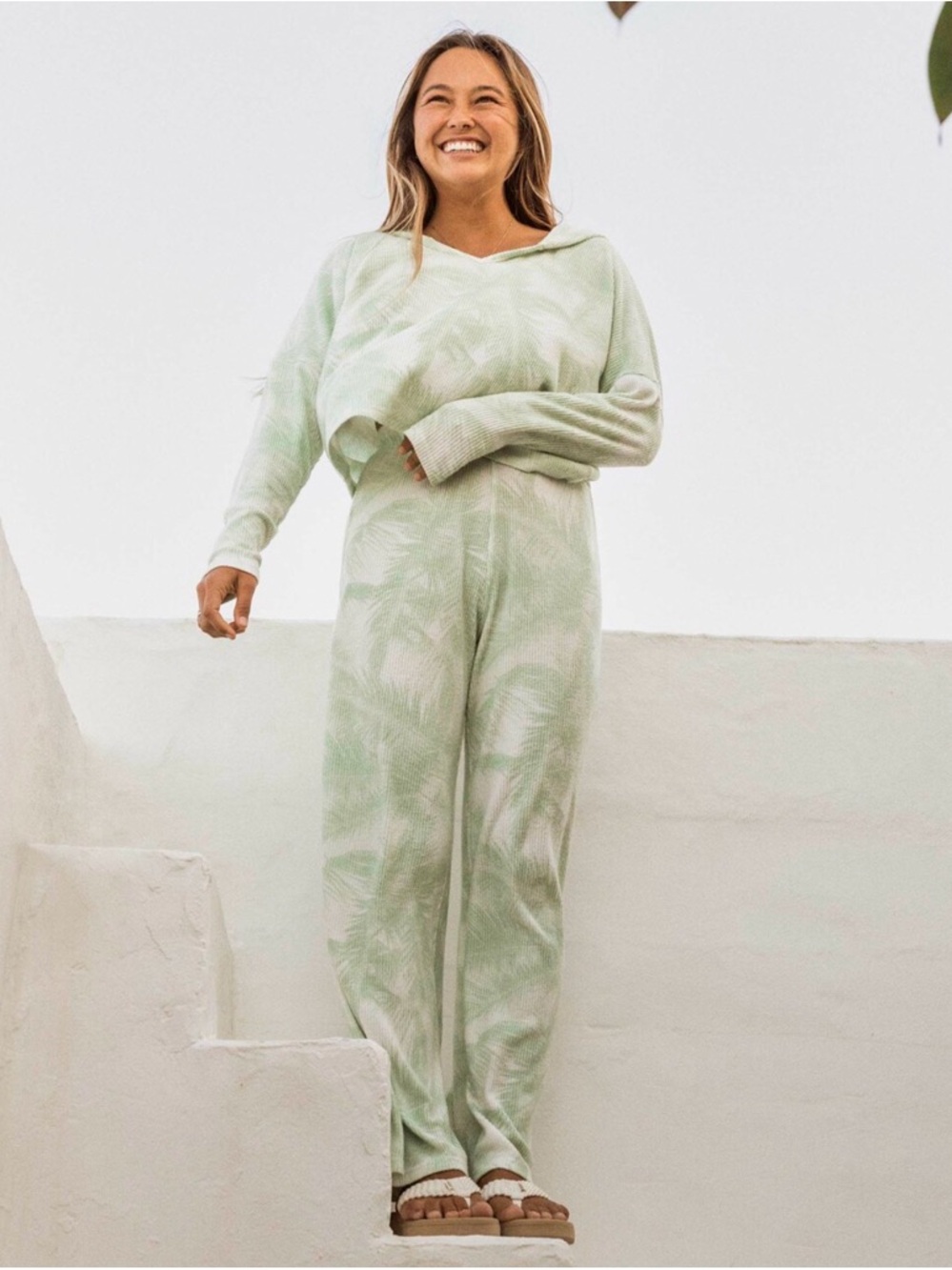 Roxy Light Green Tie-Dye Set Pants and Hoodie